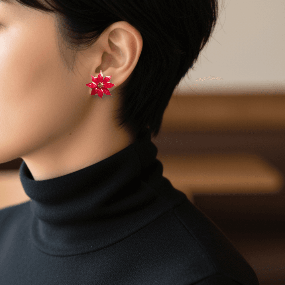 【ポインセチア】2wayイヤリング 淡水パール/クリスマス/ニッケルフリー/金属アレルギー対応/冬の新作/受注生産 | 5枚目